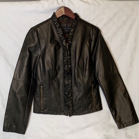 Giacca Jackets & Blazers - Giacca Antique Bronze Full Zip Jacket Ruffle Trim Pleated Lower Back Size Small